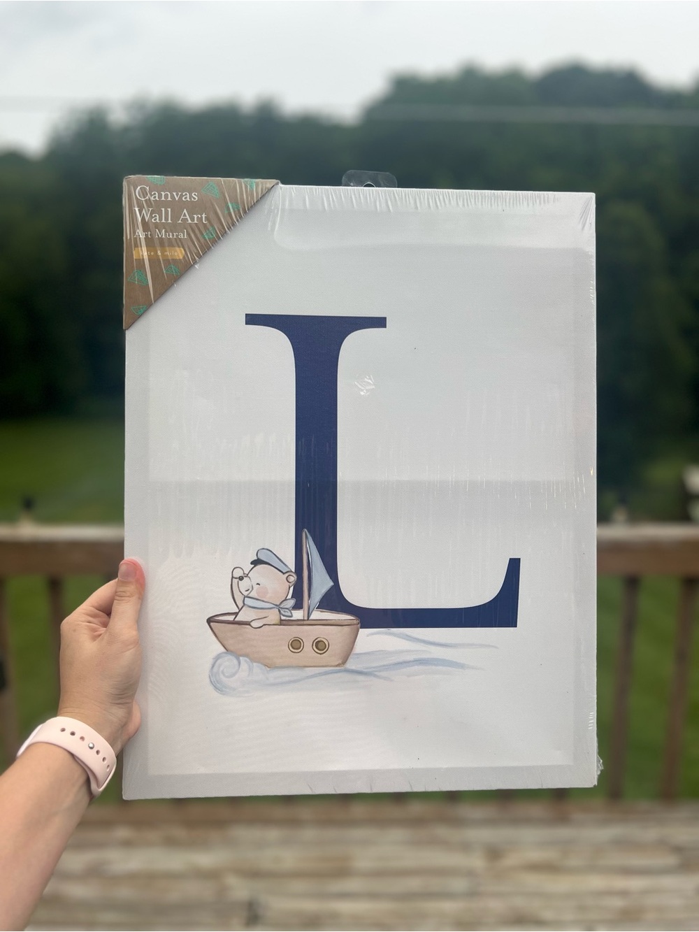 Navy Letter L Canvas Wall Art with Sailboat Nursery Decor 18x14